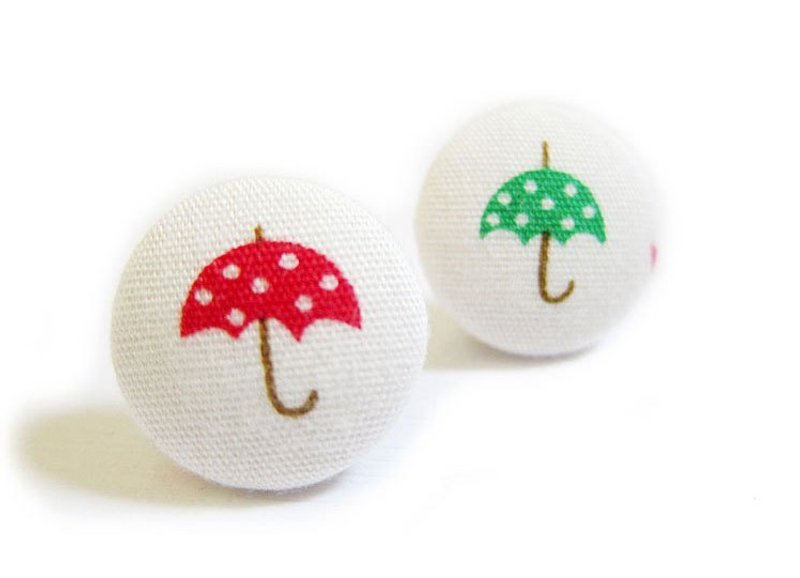 布扣耳环 可爱雨伞 - 耳环/耳夹 - 其他材质 