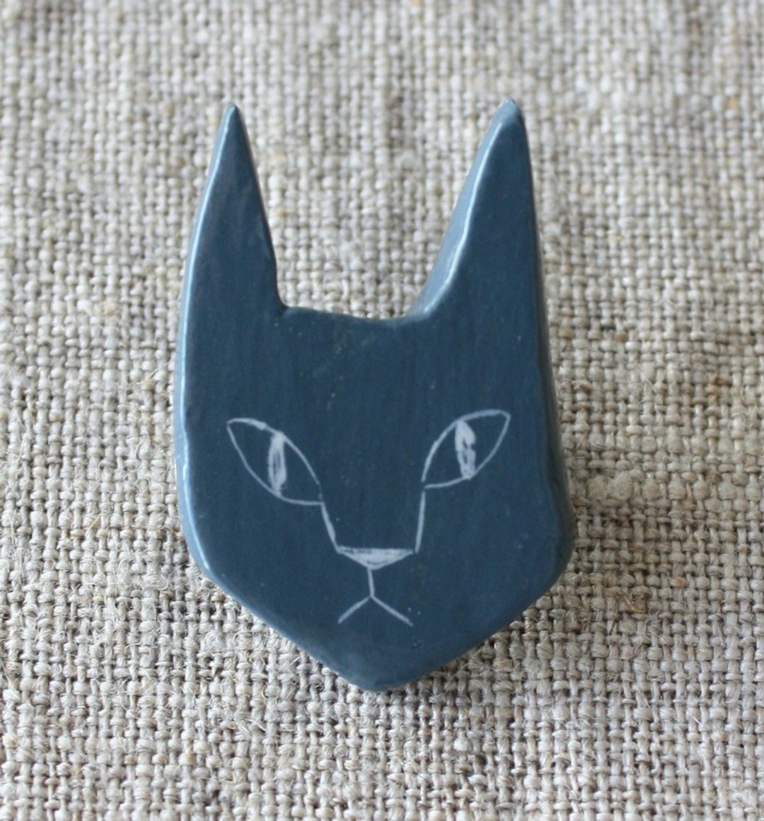 Cat brooch - 胸针 - 粘土 灰色