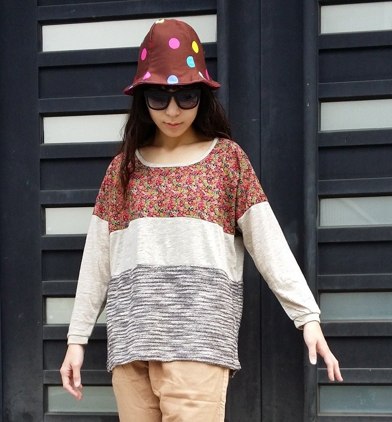 小牛村 Calf Village 碎花拼接蝙蝠袖棉T {迷漾花园} - 女装 T 恤 - 棉．麻 多色