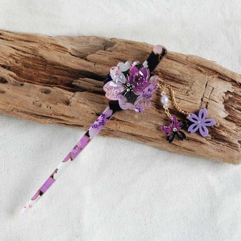 樱柔,双樱花摇曳,发簪,发插-紫 - 发饰 - 压克力 紫色