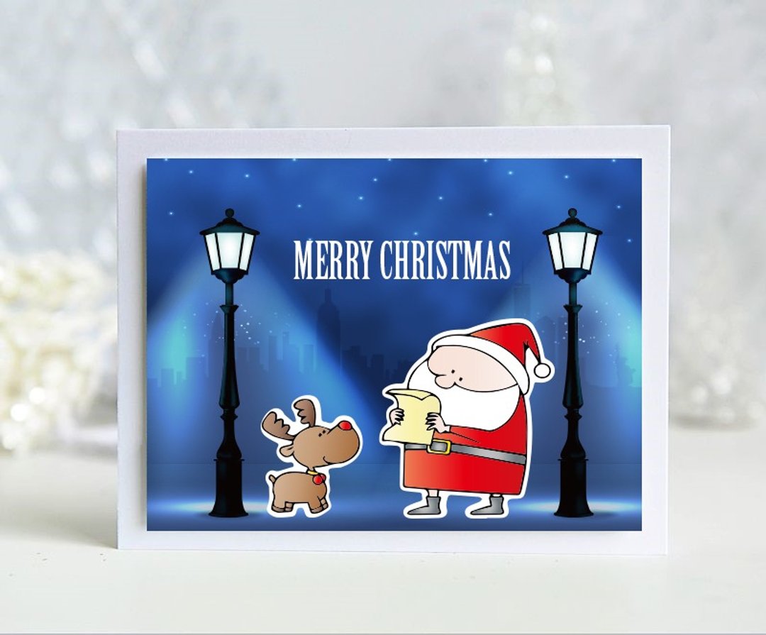 3张Merry Christmas圣诞节套卡/蓝色耶诞/纯手工英文卡片 - 卡片/明信片 - 纸 多色