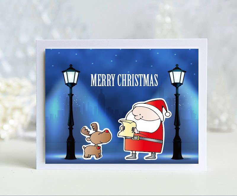 3张Merry Christmas圣诞节套卡/蓝色耶诞/纯手工英文卡片 - 卡片/明信片 - 纸 多色