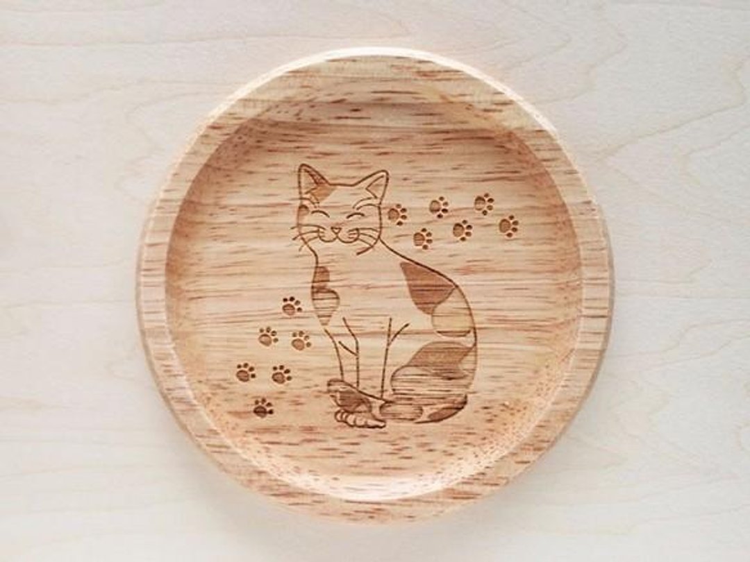 三色猫 圆形杯垫 - 杯垫 - 木头 金色