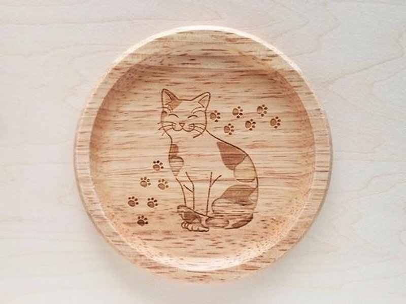 三色猫 圆形杯垫 - 杯垫 - 木头 金色