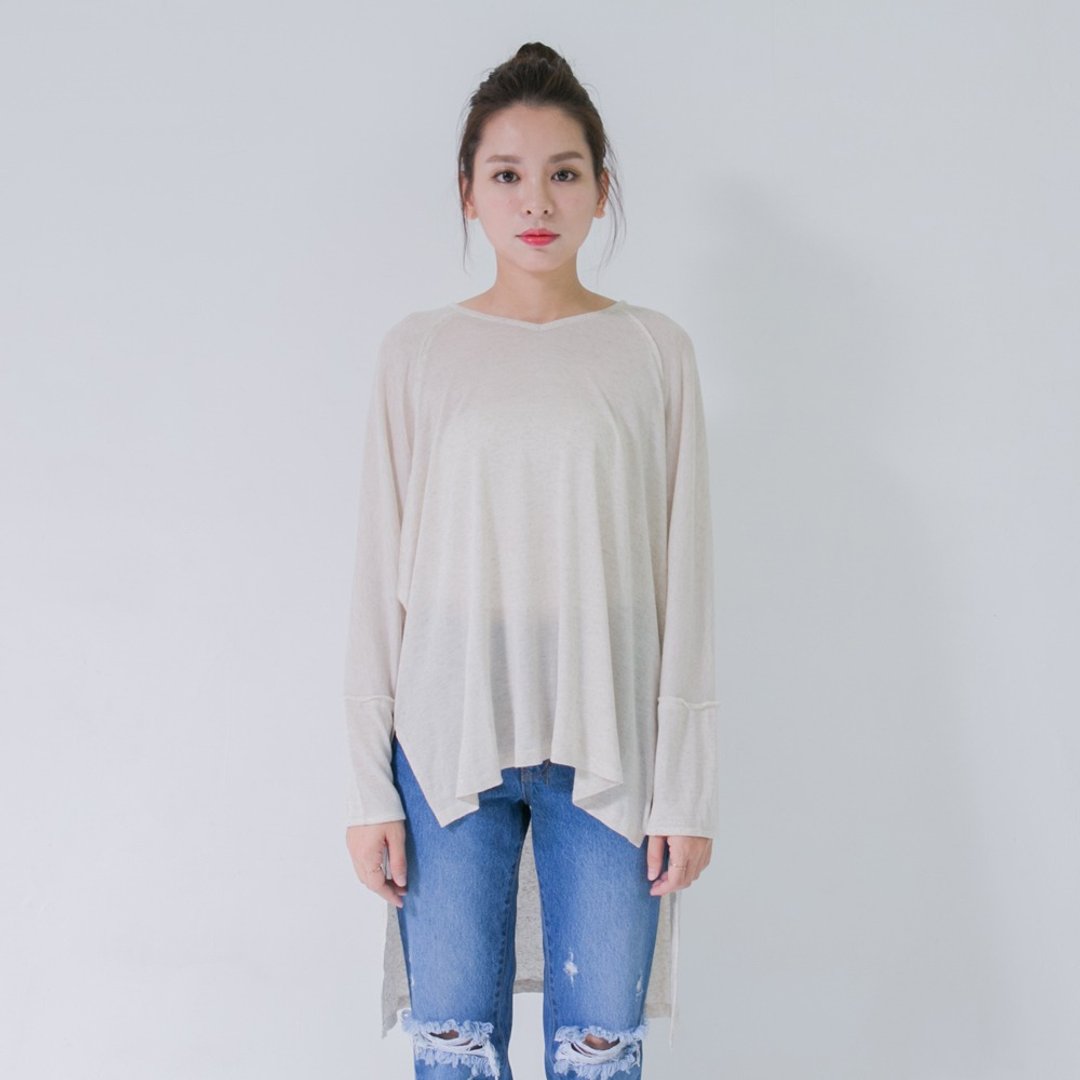 SUMI Knitwear 前短后长针织长上衣_5AF002_杏 - 女装针织衫/毛衣 - 其他材质 黑色
