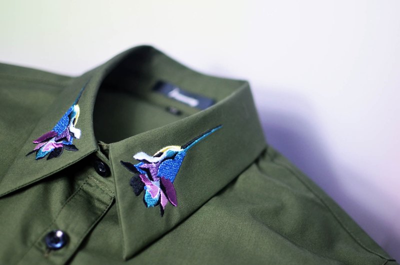 换季特惠 绣花衬衫 绿色 衬衫 刺绣  礼物 礼盒 手工 夏天 情人节 - 女装衬衫 - 棉．麻 绿色