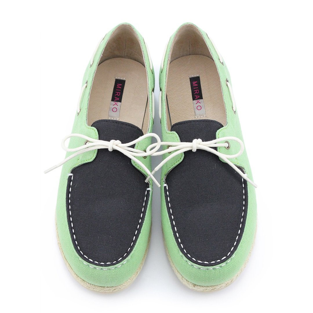 Espadrille Boat Shoes M1106 BlackGreen - 女款牛津鞋/乐福鞋 - 棉 绿色