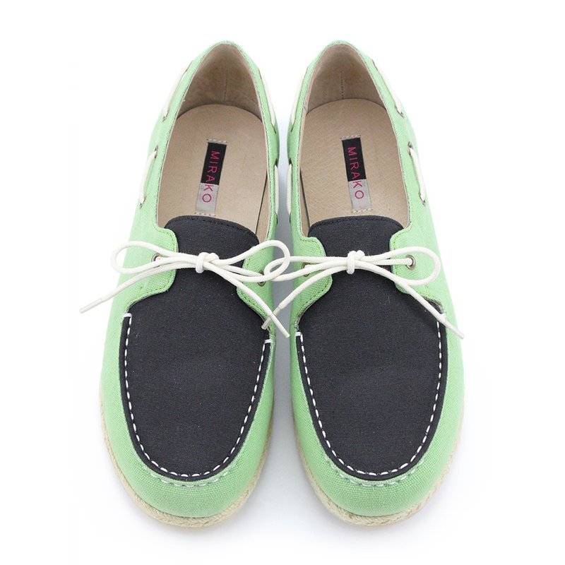 Espadrille Boat Shoes M1106 BlackGreen - 女款牛津鞋/乐福鞋 - 棉．麻 绿色