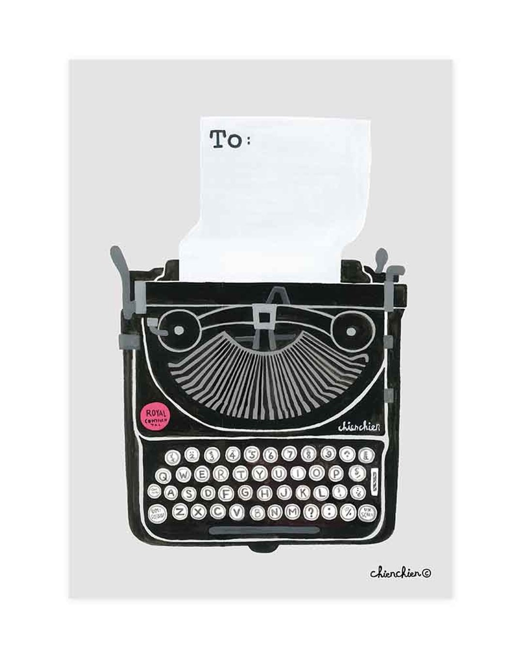 The Typewriter 插画明信片 / 卡片 - 卡片/明信片 - 纸 灰色