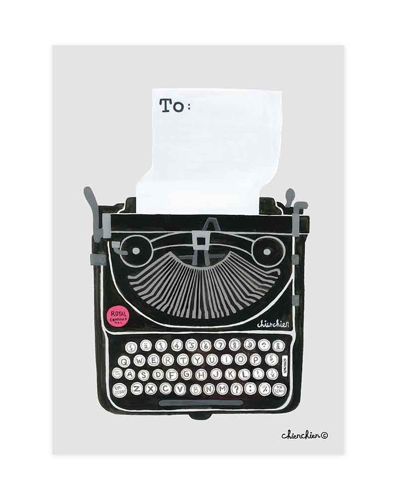 The Typewriter 插画明信片 / 卡片 - 卡片/明信片 - 纸 灰色