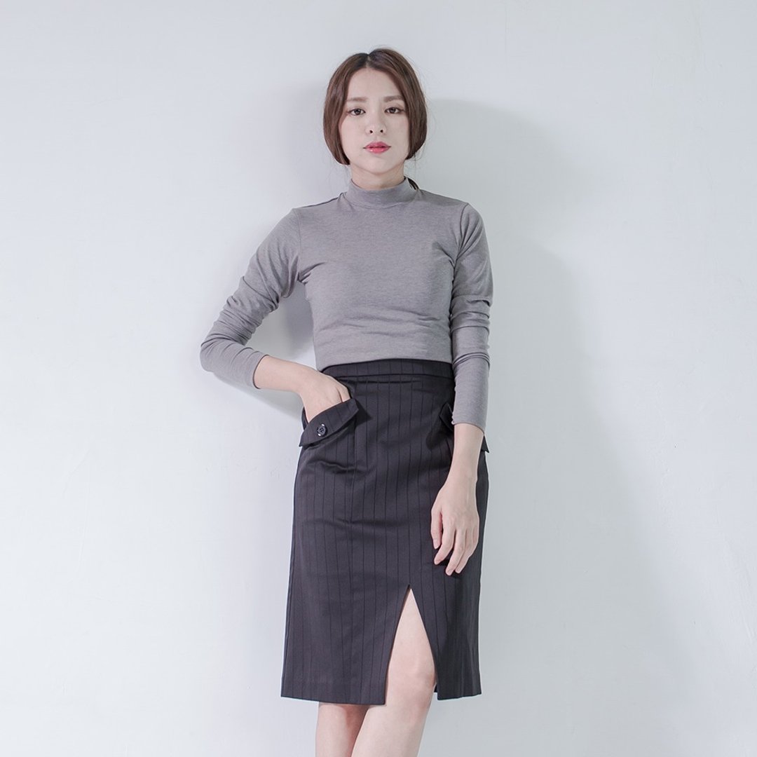 SU:MI said Elegantly 开岔弹性裙_5AF400_黑直条纹 - 裙子 - 纸 黑色