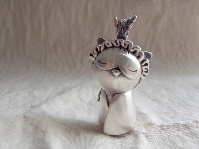 我的猫头鹰 · 猫 | 纯银项链坠子 公仔 | 手工限量 附蜡绳 - 项链 - 银 灰色