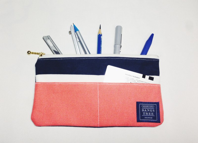 ::浏海树:: 笔袋＿深蓝白粉橘（现货供应中） - 铅笔盒/笔袋 - 其他材质 粉红色