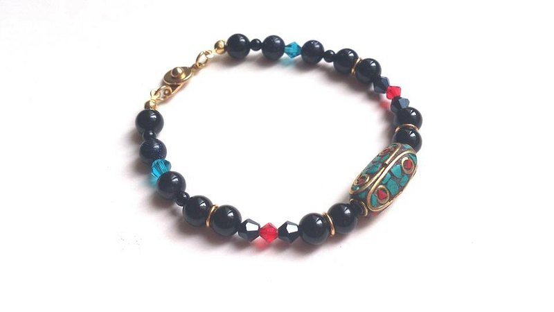COLOR YOUR SUMMER 系列手环 ----- 尼泊尔手工镶制铜珠 - 手链/手环 - 宝石 黑色