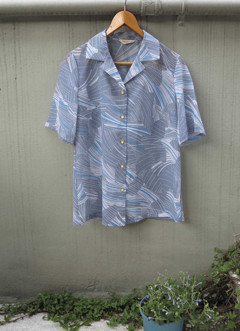 FOAK古着 日本和风线条衬衫 - 女装衬衫 - 其他材质 蓝色