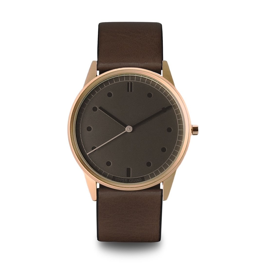 HYPERGRAND - Rose Gold Grey Classic Brown Leather 玫瑰金灰表盘棕皮革 手表 - 女表 - 其他材质 黑色