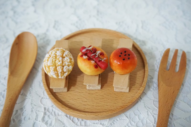 仿真-迷你面包造型，磁铁木夹 - 冰箱贴/磁贴 - 粘土 咖啡色