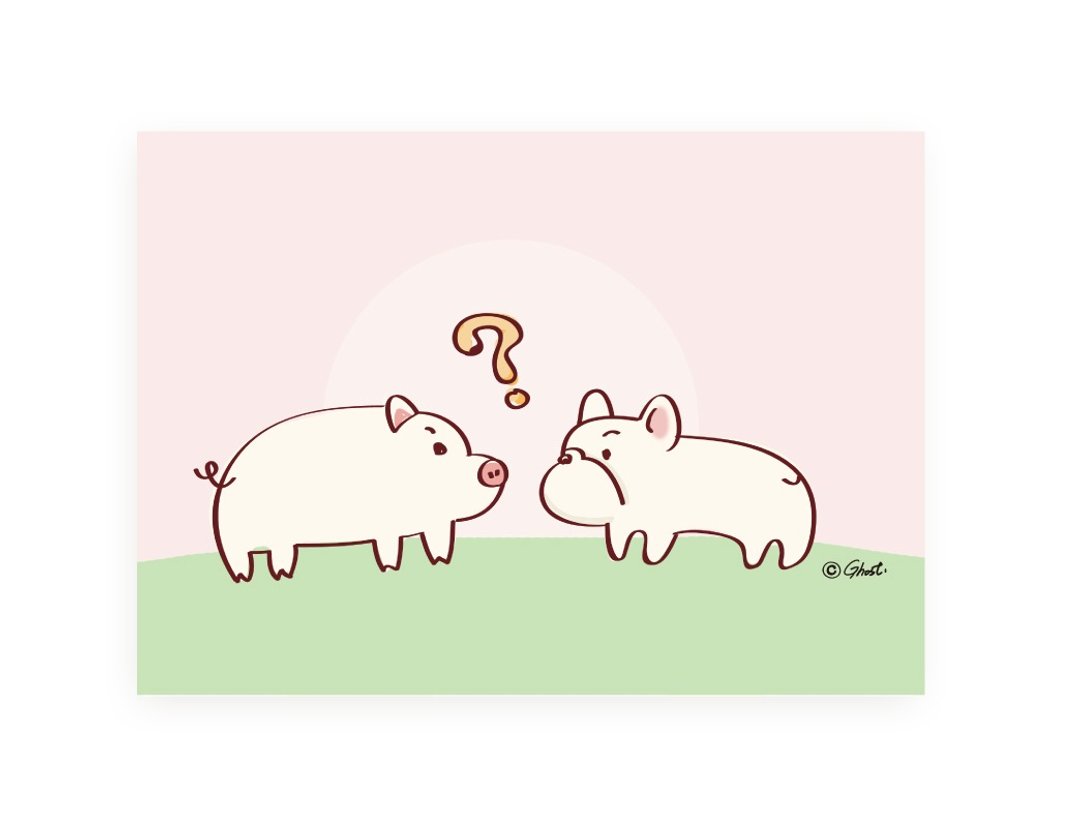两只小猪-厚磅明信片 - 卡片/明信片 - 纸 粉红色