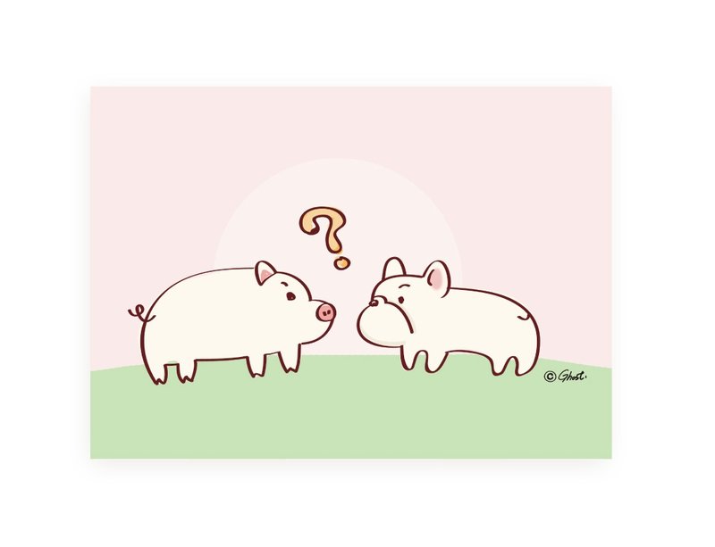 两只小猪-厚磅明信片 - 卡片/明信片 - 纸 粉红色