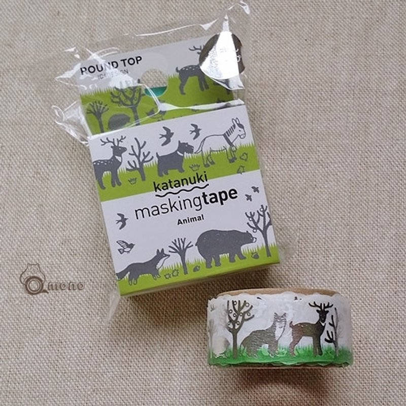 ROUND TOP 箔押花边和纸胶带【小动物 (RT-MK-047)】绵羊 鹿 驴 鸟 狗 烫银 - 纸胶带 - 纸 白色