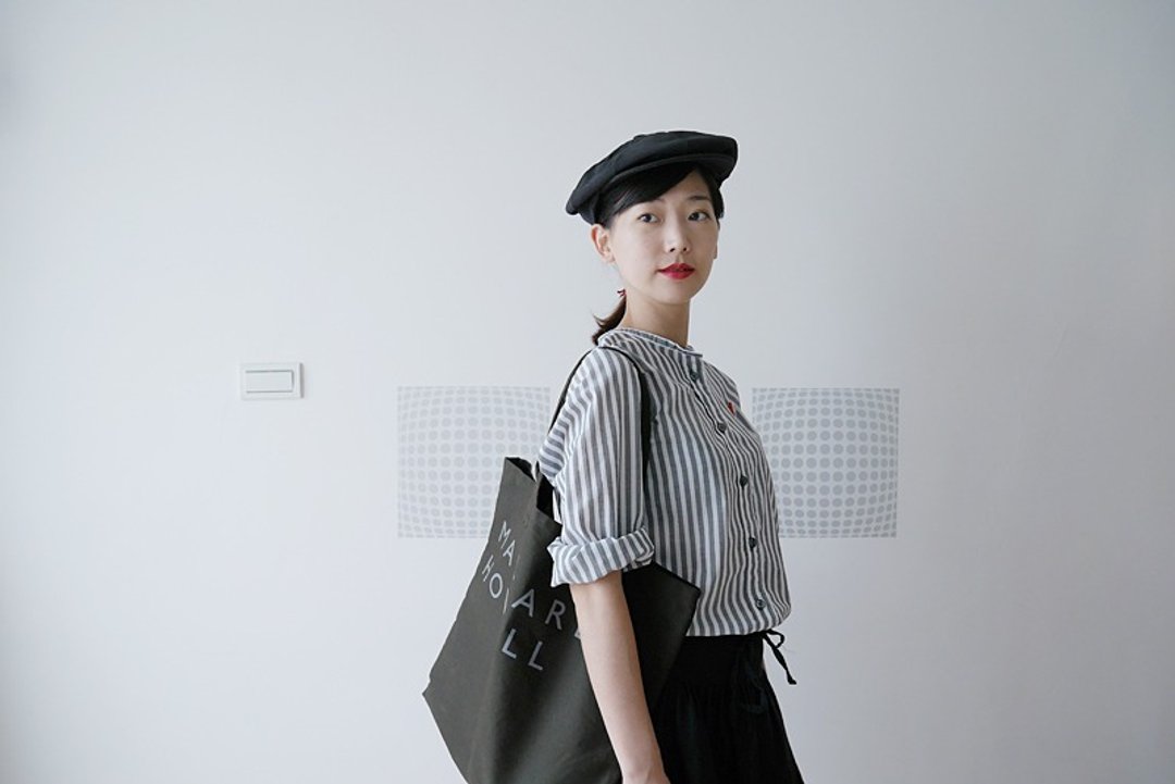 星期六绵/麻直条纹无领衬衫（黑）　 Chemise du Samedi No-collar Stripe Shirt.（Black） - 女装衬衫 - 棉 黑色