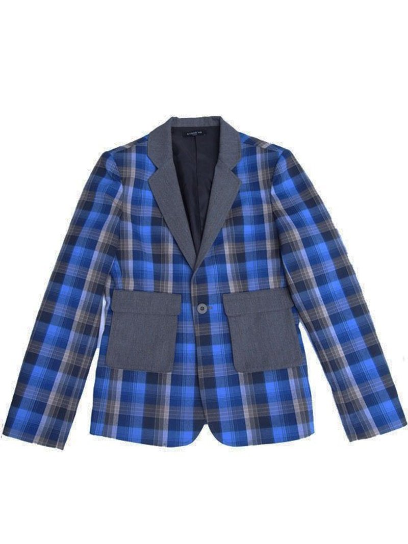 Stone'As 学院 格纹 西装外套 / Plaid Blazer - 男装外套 - 棉．麻 蓝色