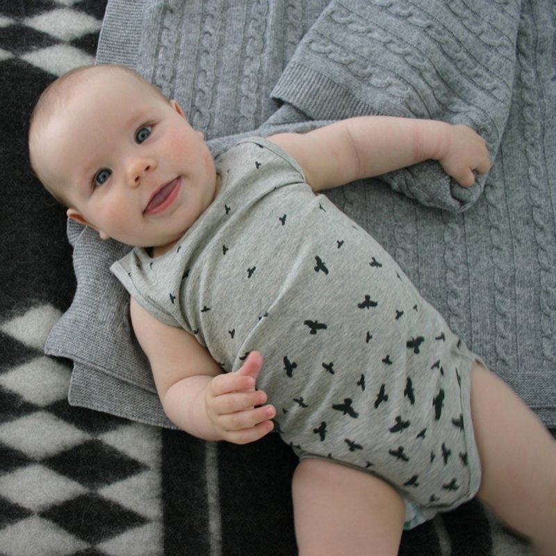 moi有机棉包屁衣渡鸭无袖灰/深灰Body Suit No Sleeve - 满月礼盒 - 棉．麻 灰色