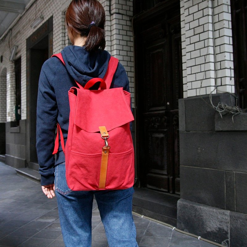 蘑菇Mogu  帆布包/ 后背包/ M:I（西瓜红） - 后背包/双肩包 - 其他材质 红色