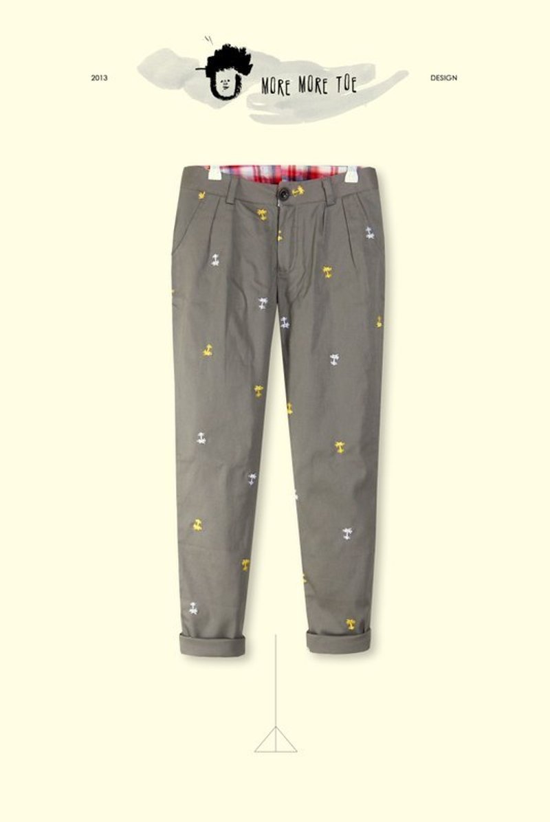 │0048│椰子小树刺绣斜纹休闲裤 - 女装长裤 - 其他材质 绿色