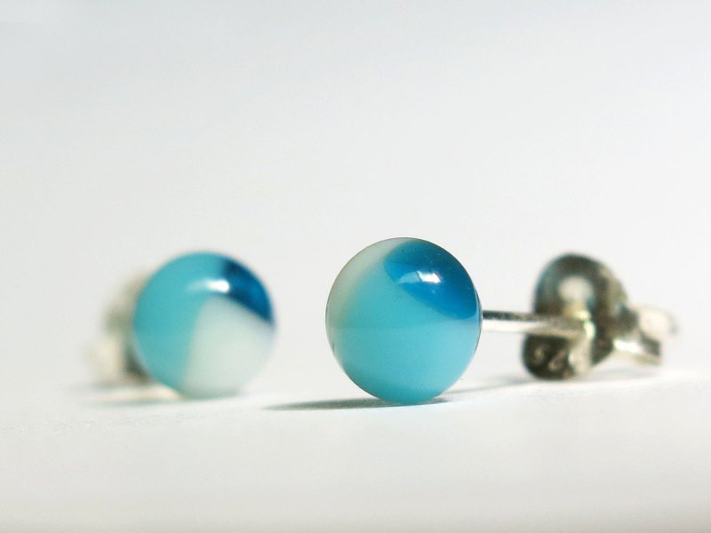 回琉璃纯银耳针 - 耳环/耳夹 - 玻璃 蓝色