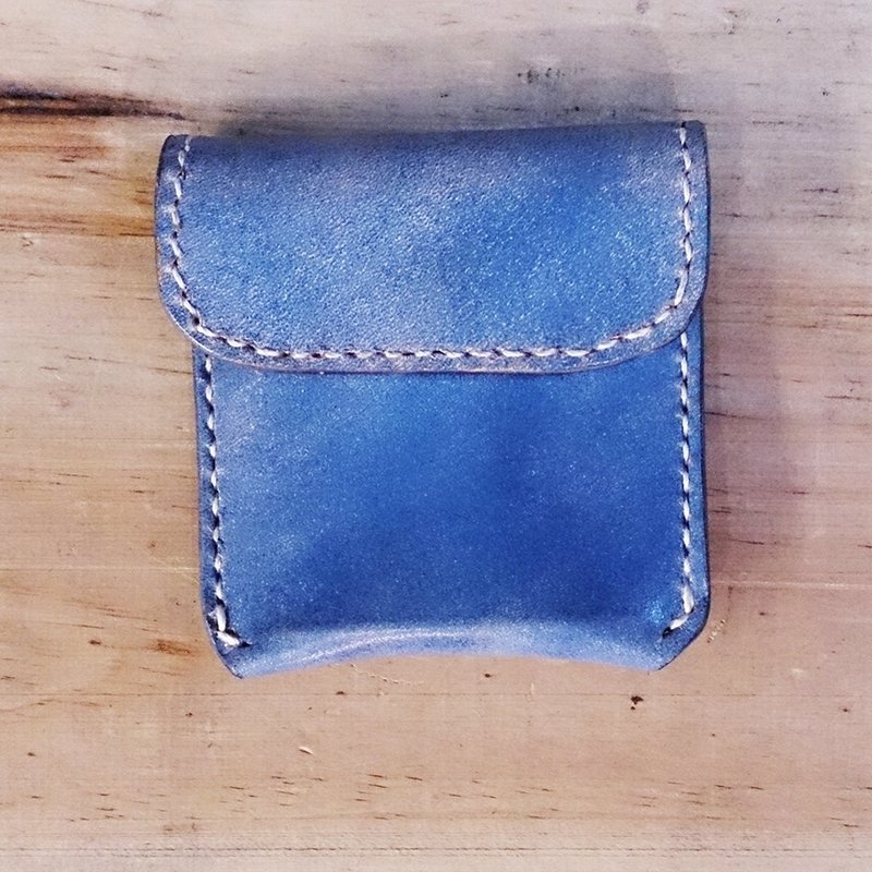 ShiKa//手制革物//植鞣牛皮零钱袋 绀青 - 零钱包 - 真皮 蓝色