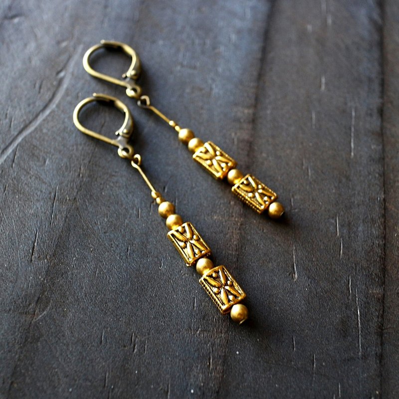 EF复古宫廷系列NO.12金色雕花钟摆耳环三 - 耳环/耳夹 - 其他金属 金色