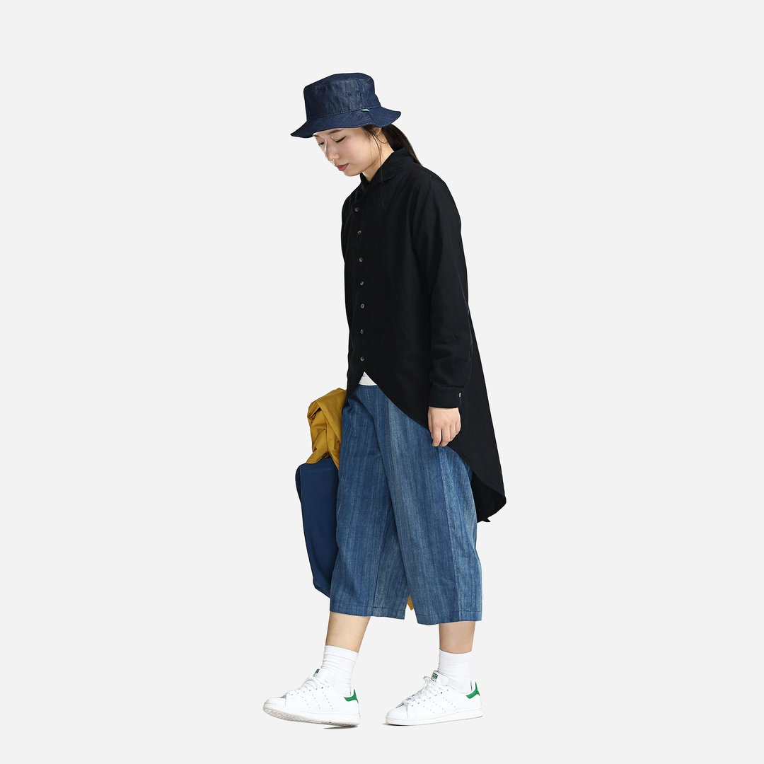全棉洗水黑色燕尾中长款衬衫 - 女装衬衫 - 其他材质 黑色