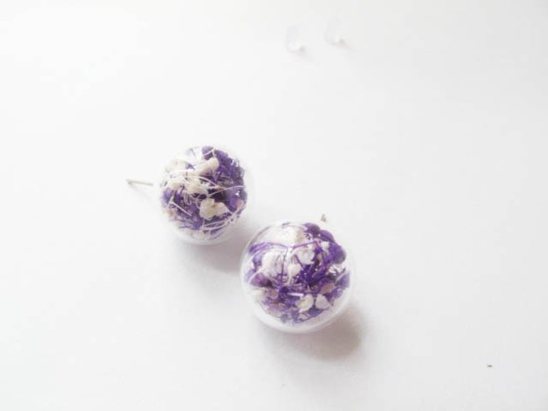 ＊Rosy Garden＊香芋牛奶双色满天星干花玻璃球耳环 可换夹式 - 耳环/耳夹 - 玻璃 紫色