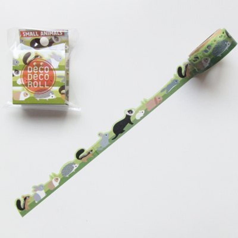 Asamidori Deco Deco Roll 去边纸胶带(AM-MK-002小动物) - 纸胶带 - 纸 绿色