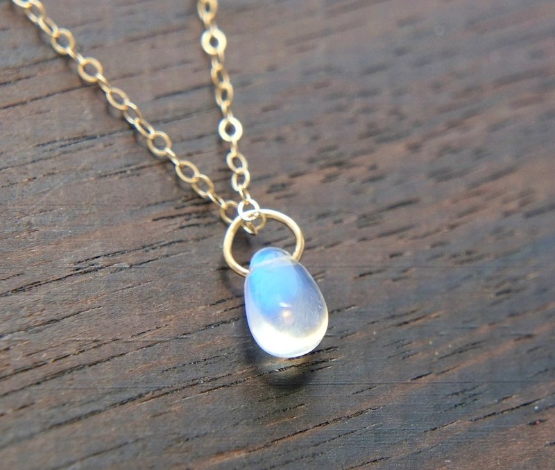 Rainbow Moonstone grain necklace 14k Solid Gold - 项链 - 其他金属 金色