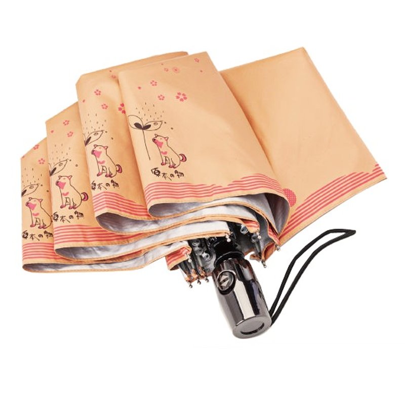 Puputraga's art / 阿柴赏樱插画伞 / 橘色 /抗uv超轻收防晒自动伞 - 雨伞/雨衣 - 防水材质 橘色