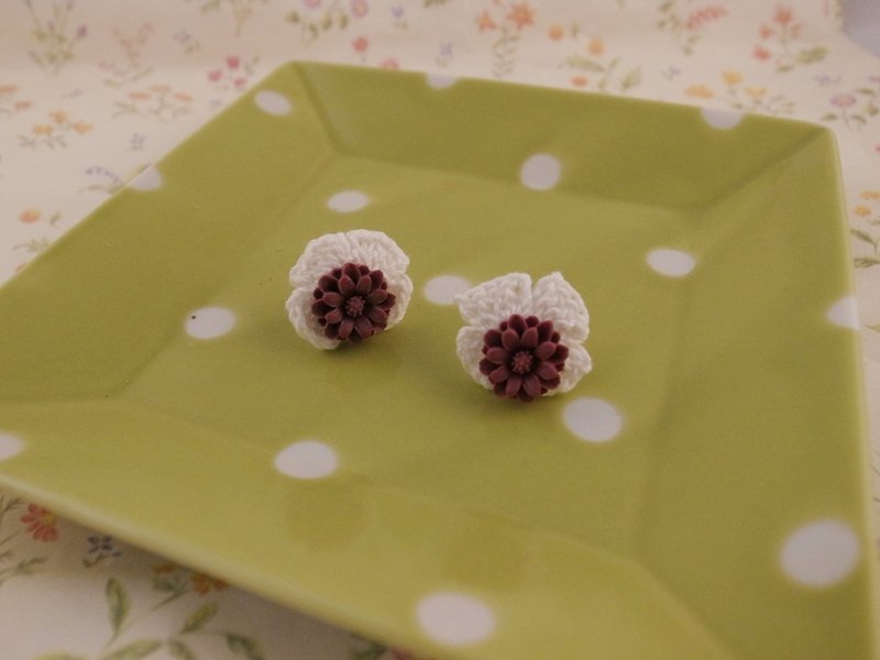 《花园系列》手工编织耳环(深藕紫) - 耳环/耳夹 - 其他材质 紫色