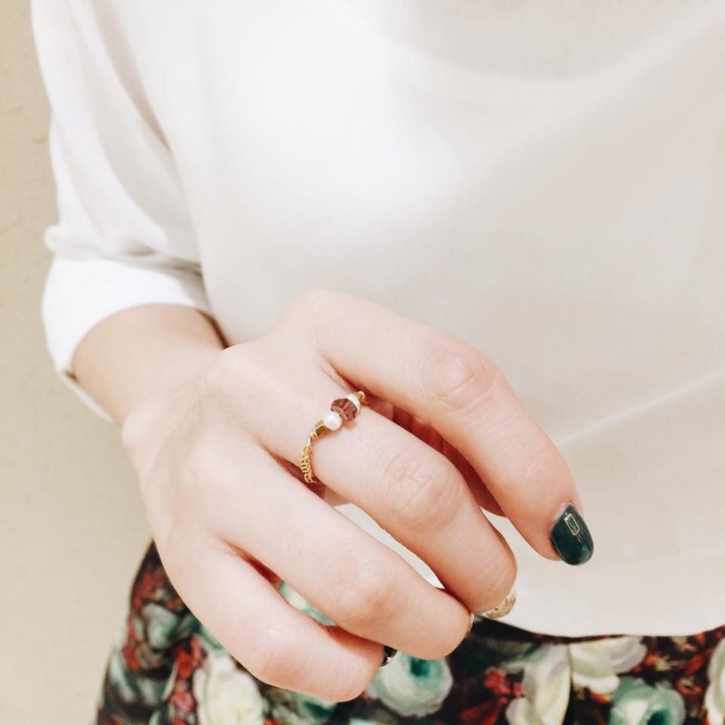 订制-10月诞生石Pink tourmalinec红碧玺链戒-ピンクトルマリン - 戒指 - 宝石 粉红色