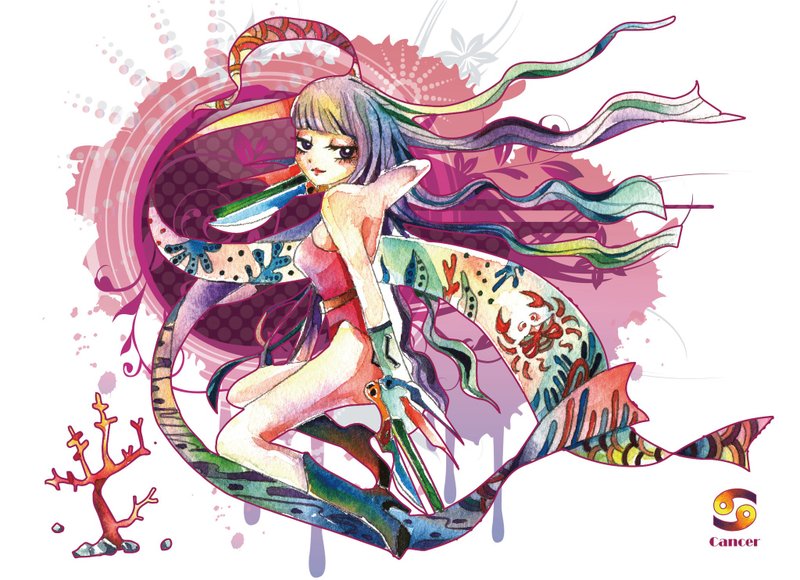 十二星座-Cancer巨蟹座/插画明信片 - 卡片/明信片 - 纸 橘色