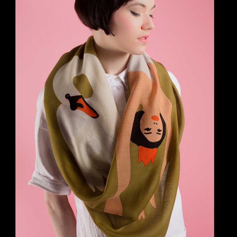 意大利制天鹅湖羊毛围巾 - 围巾/披肩 - 羊毛 卡其色