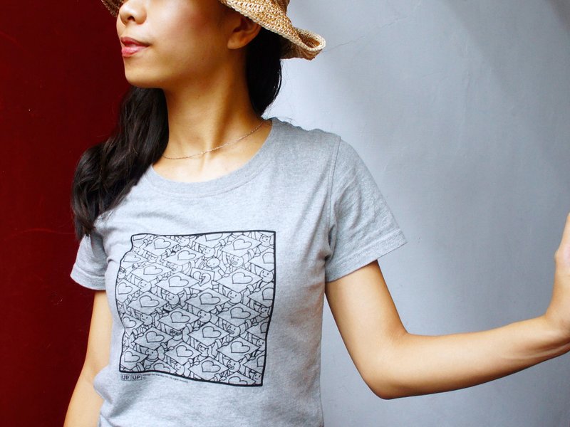 【UPUP举牌小人】官方限定 谈恋爱举牌小Tee 短袖T恤 - 中性连帽卫衣/T 恤 - 棉．麻 灰色