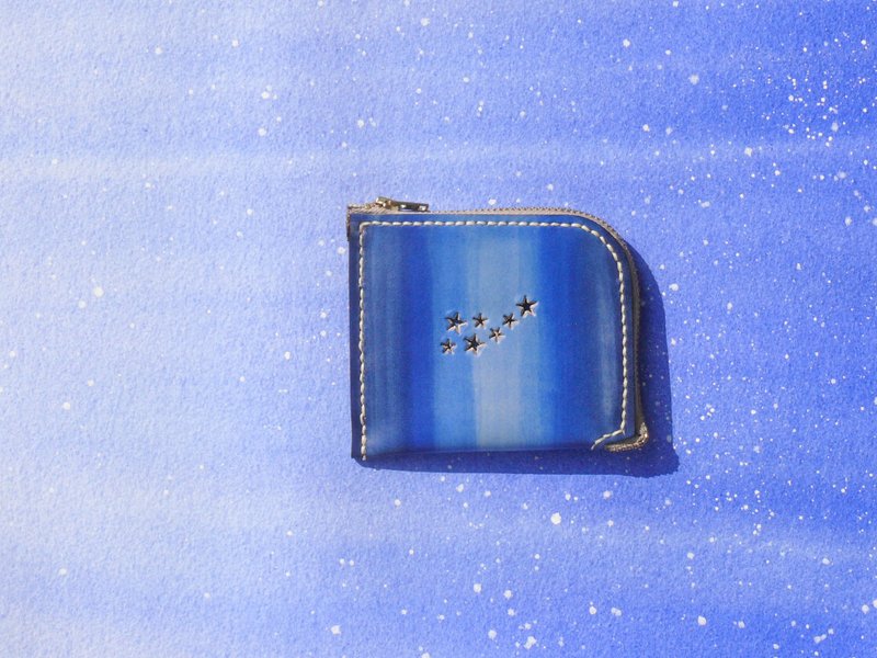 不撞植鞣革全真皮  星流系列L型拉链零钱包/短夹 - 零钱包 - 真皮 蓝色