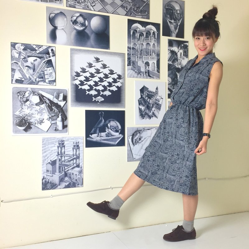 古着洋装_/ 银河海域 / 印花 / 雪纺 - 洋装/连衣裙 - 其他材质 蓝色