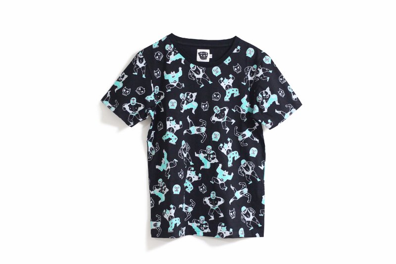 【Noddlefu纳豆腐】摔角选手满版Tee(黑)剩XL最后一件 - 男装上衣/T 恤 - 棉．麻 黑色