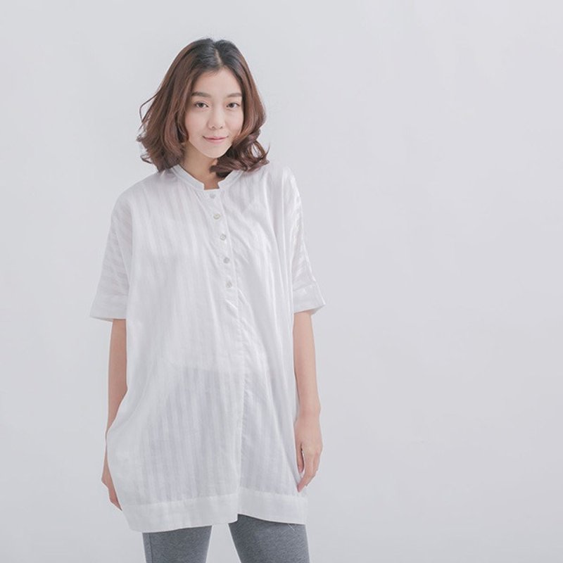 Candice 半襟长板上衣/白 - 洋装/连衣裙 - 棉．麻 白色