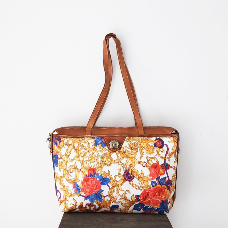 A ROOM MODEL - VINTAGE，BA-0456 International Flyer花绘肩背包 - 侧背包/斜挎包 - 真皮 蓝色