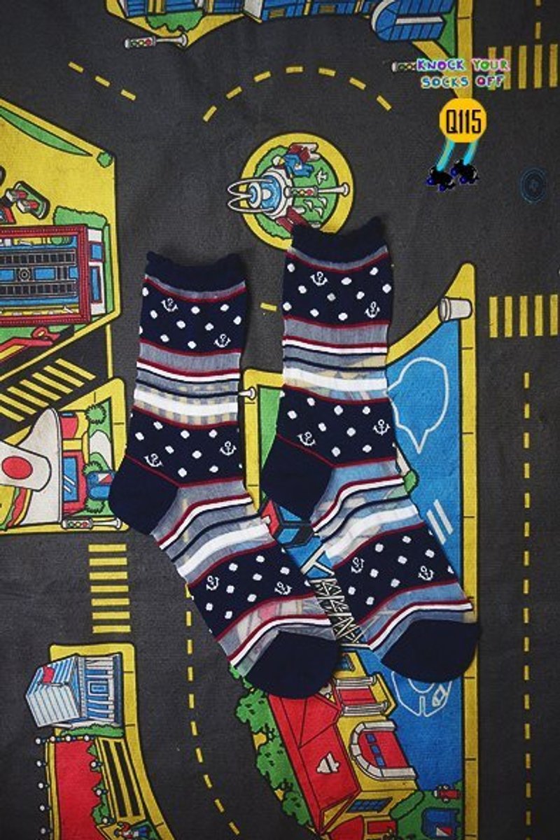 拼接深蓝底半透明短丝袜!!夏漪眺=knock your socks off !! - 袜子 - 其他材质 蓝色