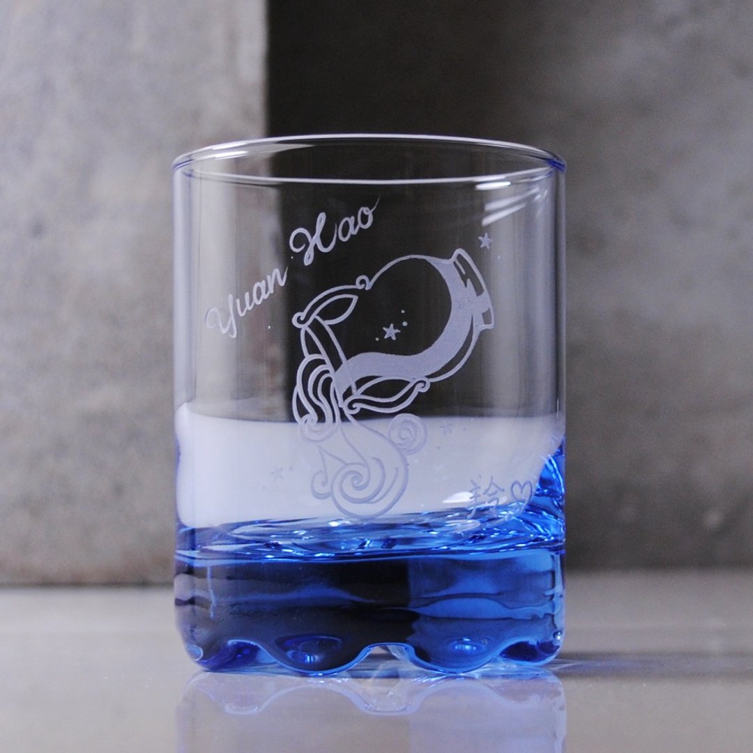 220cc【12星座杯】水瓶座 深海蓝意大利刻字威士忌杯 - 酒杯/酒器 - 玻璃 蓝色