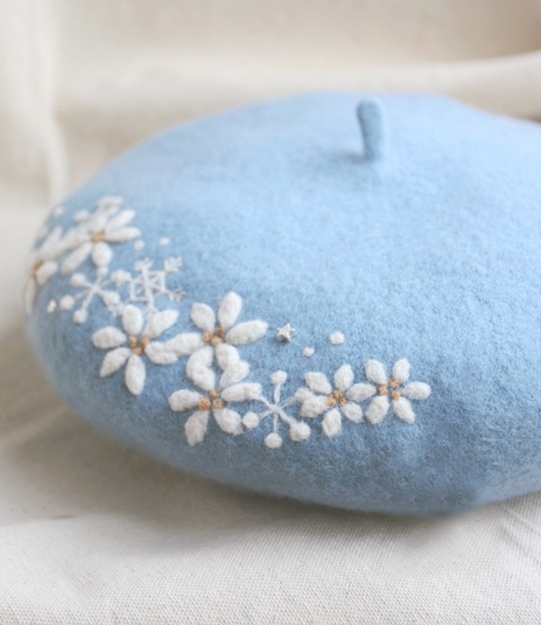 浪漫冬季雪花羊毛毡画家帽 - 帽子 - 羊毛 蓝色